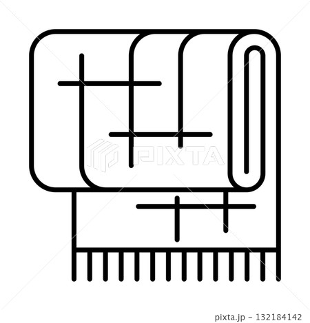 Blanket on bed icon. Home decor element thin line illustration. 132184142