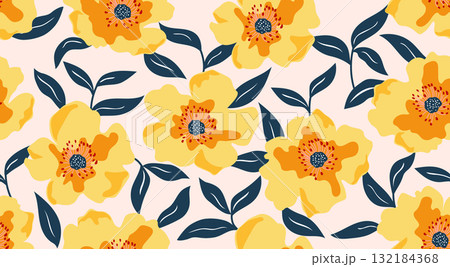 Seamless floral patterns, Abstract hand drawn flowers print decoration. Illustration for fabric, textiles, clothing, wall art, printing and design project, etc. Seamless floral patterns, Abstract hand drawn flowers print decoration. Illustration for fabric, textiles, clothing, wall art, printing and design project, etc. 132184368