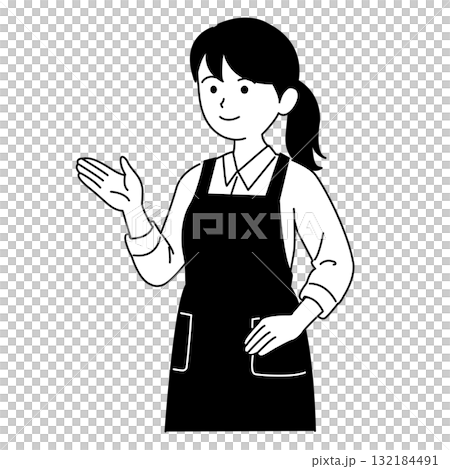 Illustration of a woman bowing Monochrome, black and white, staff, clerk, shop, mother, upper body, simple, Illustration of a woman bowing Monochrome, black and white, staff, clerk, shop, mother, upper body, simple, 132184491