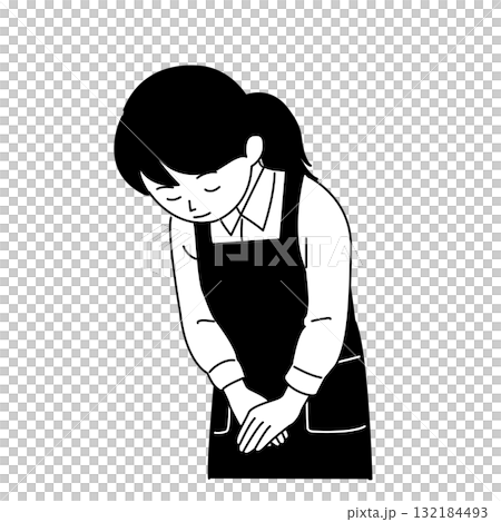Illustration of a woman bowing Monochrome, black and white, staff, clerk, shop, mother, upper body, simple, 132184493