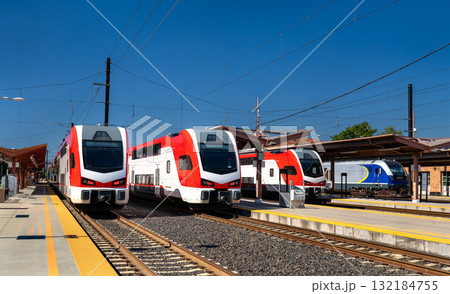 Passenger commuter trains at San Jose Diridon station in California, United States 132184755