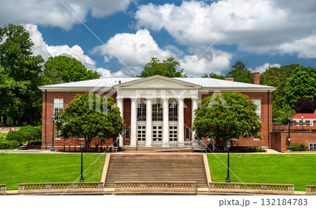 Garrett Hall at the University of Virginia in Charlottesville, Virginia, United States. This historic Colonial Revival building houses the Frank Batten School of Leadership and Public Policy and 132184783