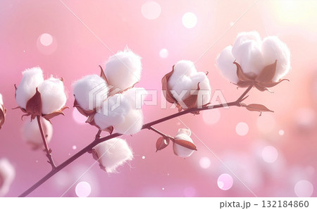 柔らかい光に包まれた綿花の幻想的な背景 132184860