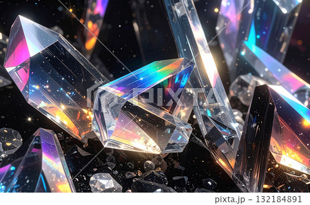 虹色の光を反射する美しいガラスの抽象的な背景 虹色の光を反射する美しいガラスの抽象的な背景 132184891