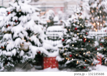 Blurred Christmas background with soft focus and copy space for holiday-themed designs 132185686