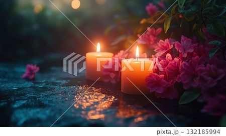 Realistic photo of candles lit to honor departed loved ones 132185994
