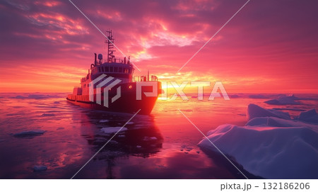 A powerful icebreaking vessel navigating through the Arctic A powerful icebreaking vessel navigating through the Arctic 132186206