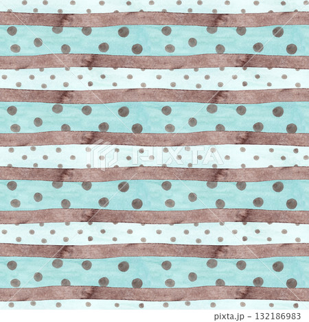 Multicolored pattern with brown stripes, dashes and polka dots. Watercolor background for your design Multicolored pattern with brown stripes, dashes and polka dots. Watercolor background for your design 132186983