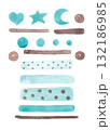 Heart, star, moon, dots, and stripes. Mint and brown watercolor. Isolated hand-painted elements for your design Heart, star, moon, dots, and stripes. Mint and brown watercolor. Isolated hand-painted elements for your design 132186985