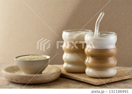 Layered Tahini Latte Coffee and Sesame Treat 132186991