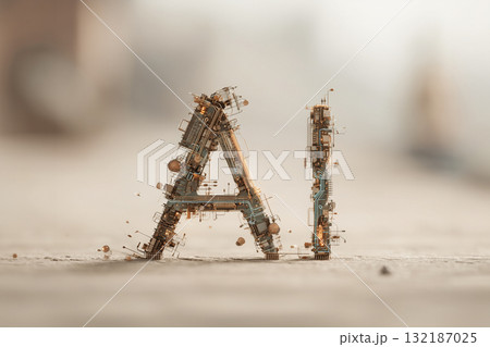 科学素材で構成した「AI」の抽象的なタイポグラフィ(回路素材2) 科学素材で構成した「AI」の抽象的なタイポグラフィ(回路素材2) 132187025