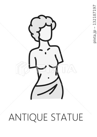 Museum and art gallery exhibition color line icon of antique statue, vector pictogram. Archeology museum exhibition icon and ancient history gallery outline symbol of antique statue sculpture exhibit 132187197