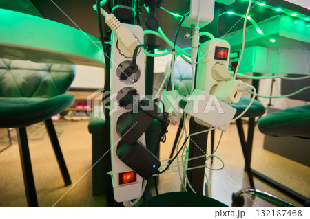 A Comprehensive and Complex Power Setup Involving Lights and Various Cables and Connections 132187468