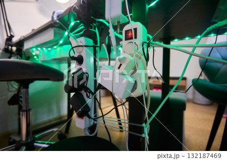 A Comprehensive and Complex Power Setup Involving Lights and Various Cables and Connections 132187469