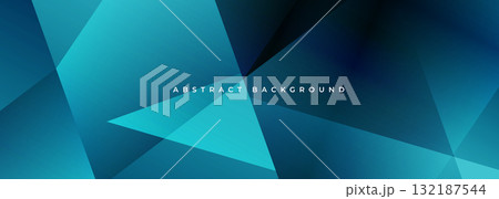 Blue modern abstract wide banner with geometric shapes. Dark blue abstract background. 132187544