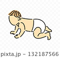 Baby in diapers crawling, side view, graphic design. Infant in nappy, toddler, childhood, children, vector design and illustration 132187566