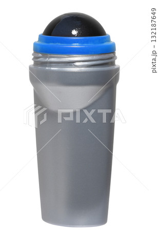 Silver roll-on deodorant without cap, with blue ring and black ball 132187649