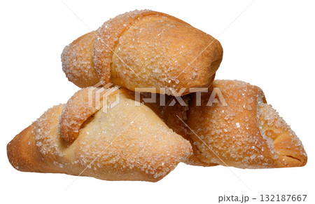 A stack of baked croissants sprinkled with coarse sugar 132187667