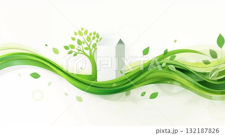 牛乳パックと緑の葉が融合したエコリサイクルの象徴イラスト素材 牛乳パックと緑の葉が融合したエコリサイクルの象徴イラスト素材 132187826
