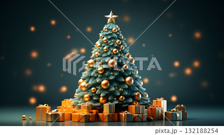 Christmas Background with Christmas Tree decorated with balls, banner format, copy space. Christmas Background with Christmas Tree decorated with balls, banner format, copy space. 132188254