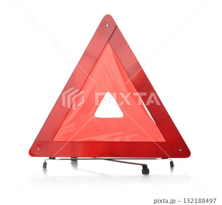 Red reflective traffic warning triangle Red reflective traffic warning triangle 132188497