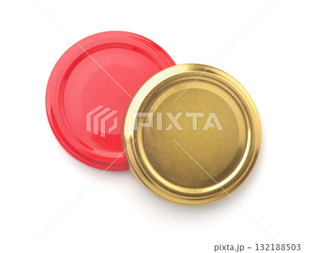 Two gold and red metal jar lids Two gold and red metal jar lids 132188503