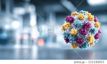 Virus particle structure with spike proteins in laboratory setting 132188853
