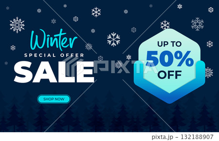 Modern Winter Special Offer Banner with Night Snow Forest Theme Modern Winter Special Offer Banner with Night Snow Forest Theme 132188907