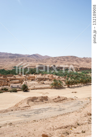 Old Tamerza ruins and palm grove, in Tunisia 132189008