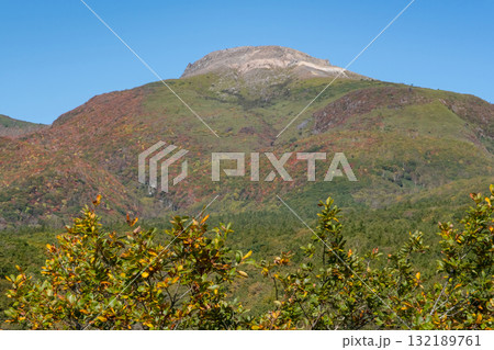 登山道から見た紅葉の茶臼岳 132189761