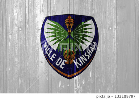 The official flag of Kinshasa, capital of the Democratic Republic of the Congo, on wood texture. Conceptual collage 132189797