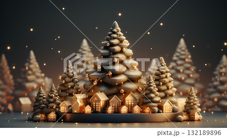 Christmas background with Christmas gold tree and sparkle bokeh lights. 132189896