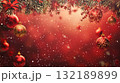 Christmas red background with a tree and balls. Copy place 132189899