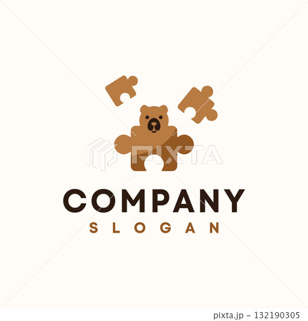 Bear Puzzle logo brown color style vector design template Bear Puzzle logo brown color style vector design template 132190305