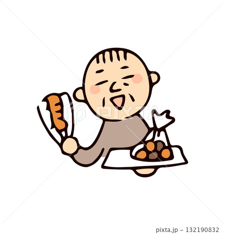 パンを買うシニア男性のイラスト パンを買うシニア男性のイラスト 132190832