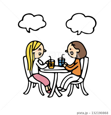 カフェで会話を楽しむ女性2人のイラスト カフェで会話を楽しむ女性2人のイラスト 132190868