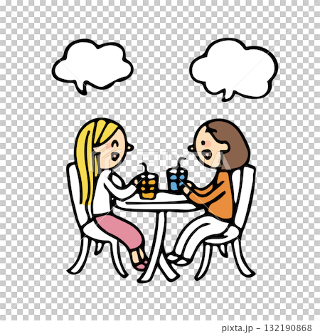 兩位女士在咖啡館享受交談的插圖 兩位女士在咖啡館享受交談的插圖 132190868