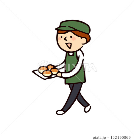 焼きたてを運ぶパン屋さんのイラスト 132190869