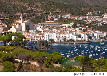 View of Santa Maria church and bay in Cadaques Spain View of Santa Maria church and bay in Cadaques Spain 132191081