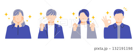 ポジティブな表情の男女4人のビジネスパーソンのイラスト。フラットデザイン。 132191198