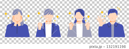 ポジティブな表情の男女4人のビジネスパーソンのイラスト。フラットデザイン。 132191198