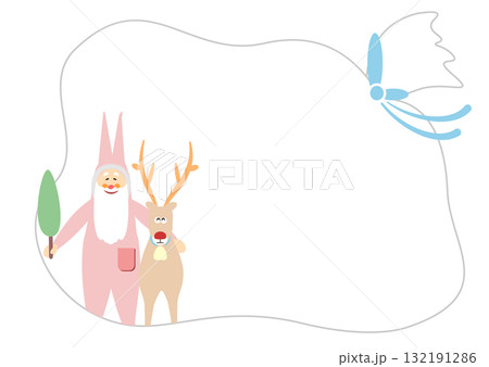クリスマス フレーム枠 イラスト素材 サンタクロースとトナカイ 袋プレゼント メッセージ かわいい クリスマス フレーム枠 イラスト素材 サンタクロースとトナカイ 袋プレゼント メッセージ かわいい 132191286