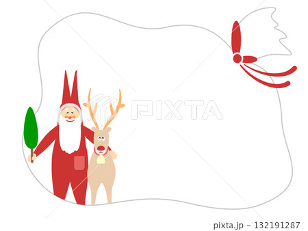 クリスマス フレーム枠 イラスト素材 サンタクロースとトナカイ 袋プレゼント メッセージ かわいい クリスマス フレーム枠 イラスト素材 サンタクロースとトナカイ 袋プレゼント メッセージ かわいい 132191287