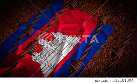 The Cambodia flag and barbed wire for Background 3d Rendering. The Cambodia flag and barbed wire for Background 3d Rendering. 132191304