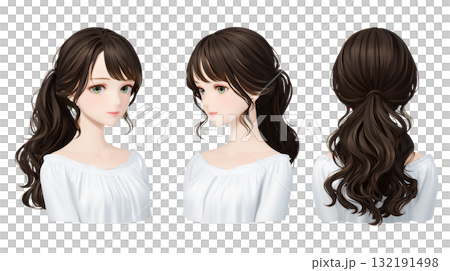 Women's hairstyle front, side, back cut Women's hairstyle front, side, back cut 132191498