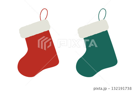 かわいいクリスマスの靴下のベクターイラスト_クリスマスと冬の素材 かわいいクリスマスの靴下のベクターイラスト_クリスマスと冬の素材 132191738