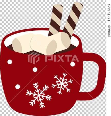 Illustration of hot chocolate in a red mug 132191823