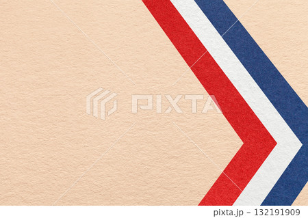 Beige textured paper background with red, white, blue arrow shapes and copy space. Abstract geometric banner Beige textured paper background with red, white, blue arrow shapes and copy space. Abstract geometric banner 132191909