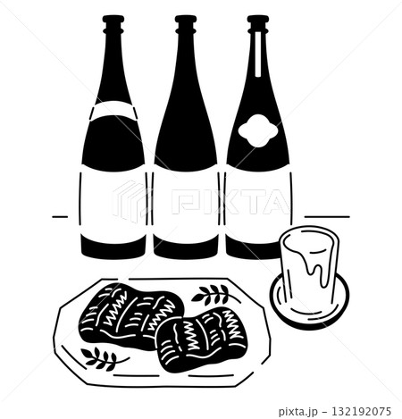 日本酒とうなぎの蒲焼イラスト 132192075