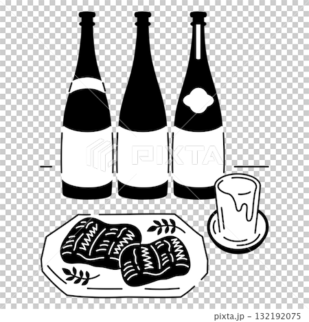 日本酒とうなぎの蒲焼イラスト 132192075